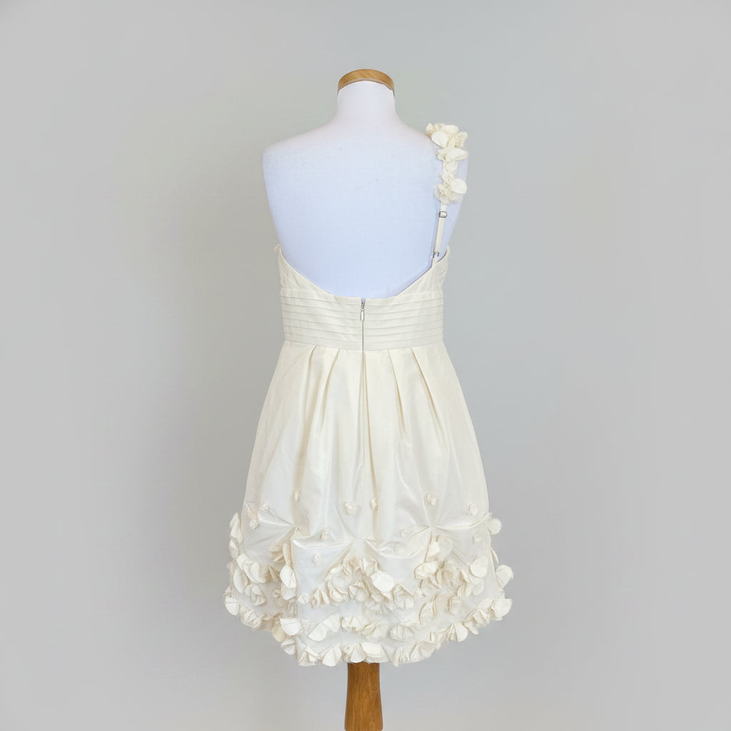 BCBG ivory taffeta dress with floral 3D applique, size 12