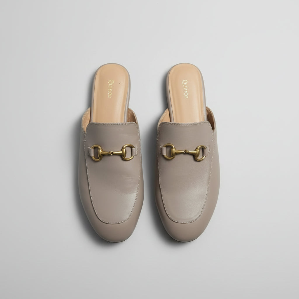 Quince tan leather horsebit loafer mule, size 9, LIKE NEW!