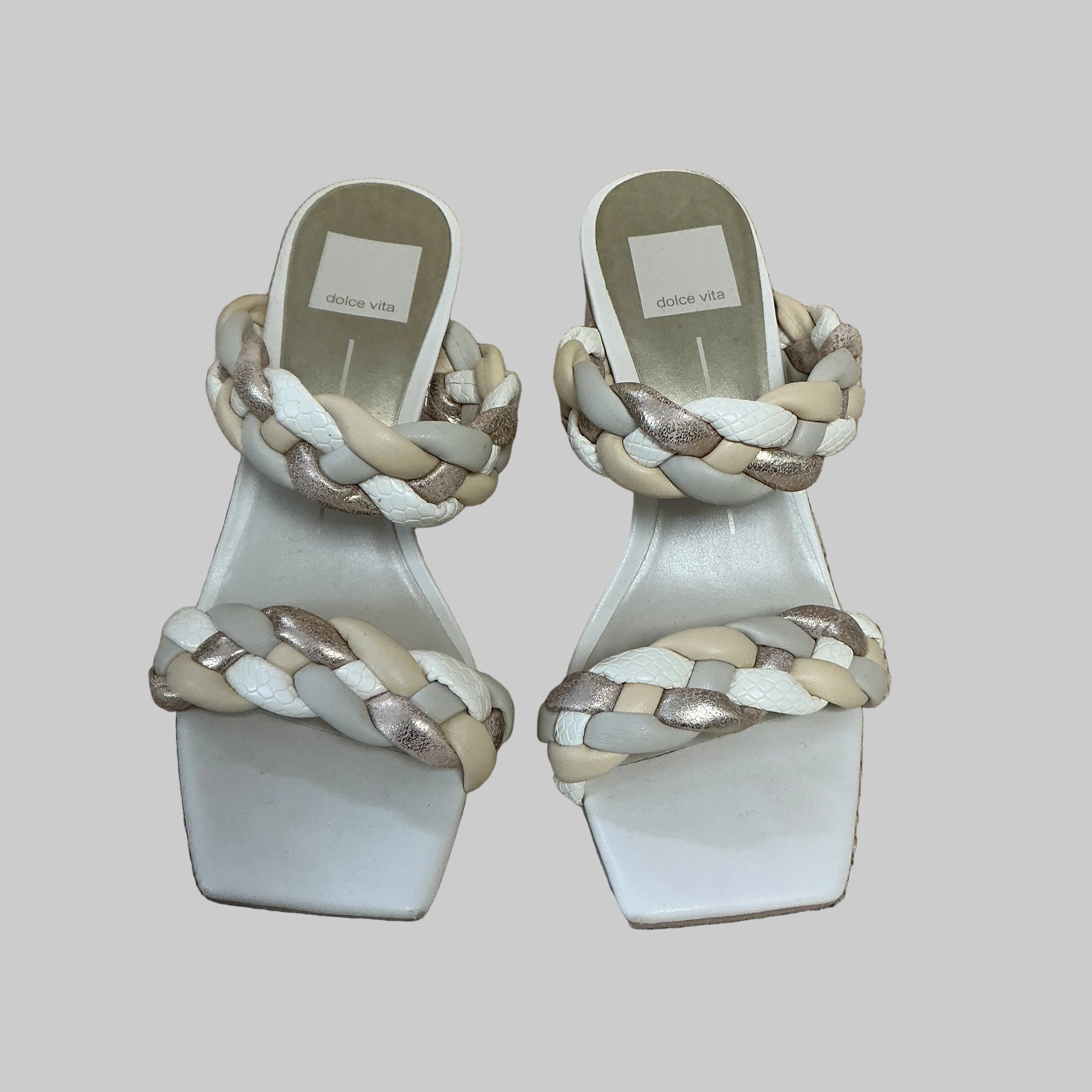 Dolce Vita cream and gold braided Paily sandals, size 7