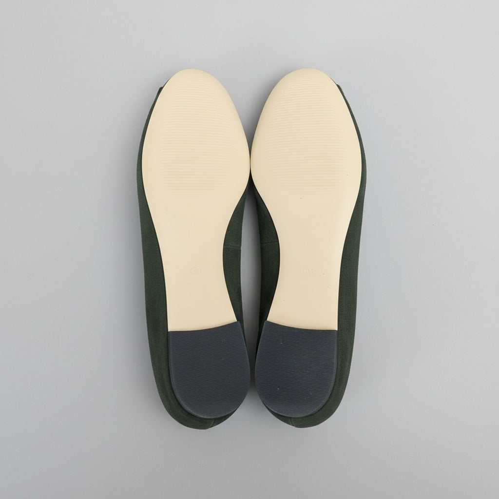 Talbots olive suede Olympia Kiltie flats, size 6, NEW IN BOX!