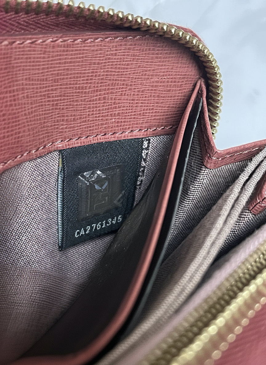 Fendi terra cotta leather Elite Zip Around wallet, NEW!