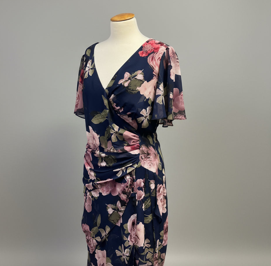 Xscape navy floral dress, size 16