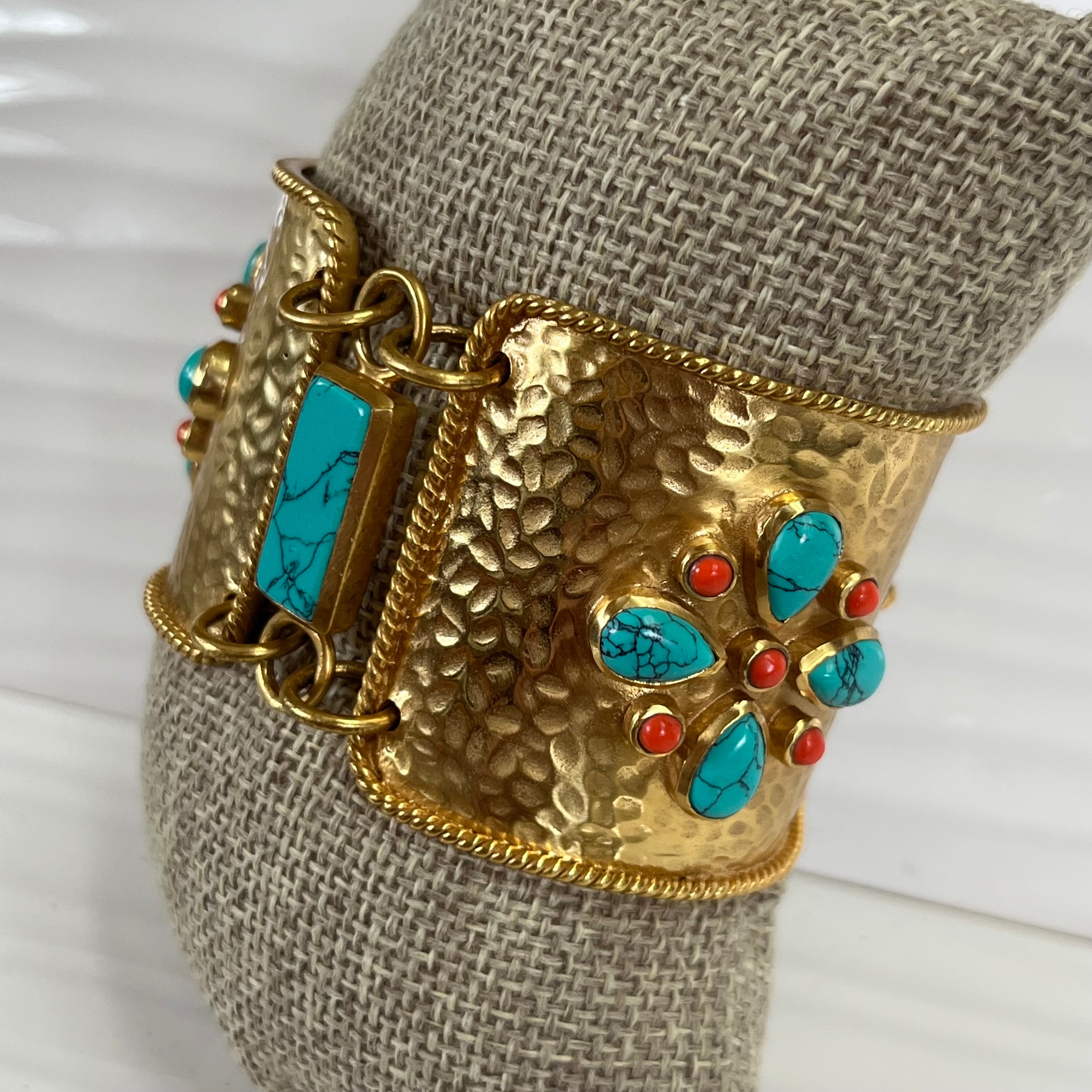 Julie Vos gold, turquoise, and coral bracelet