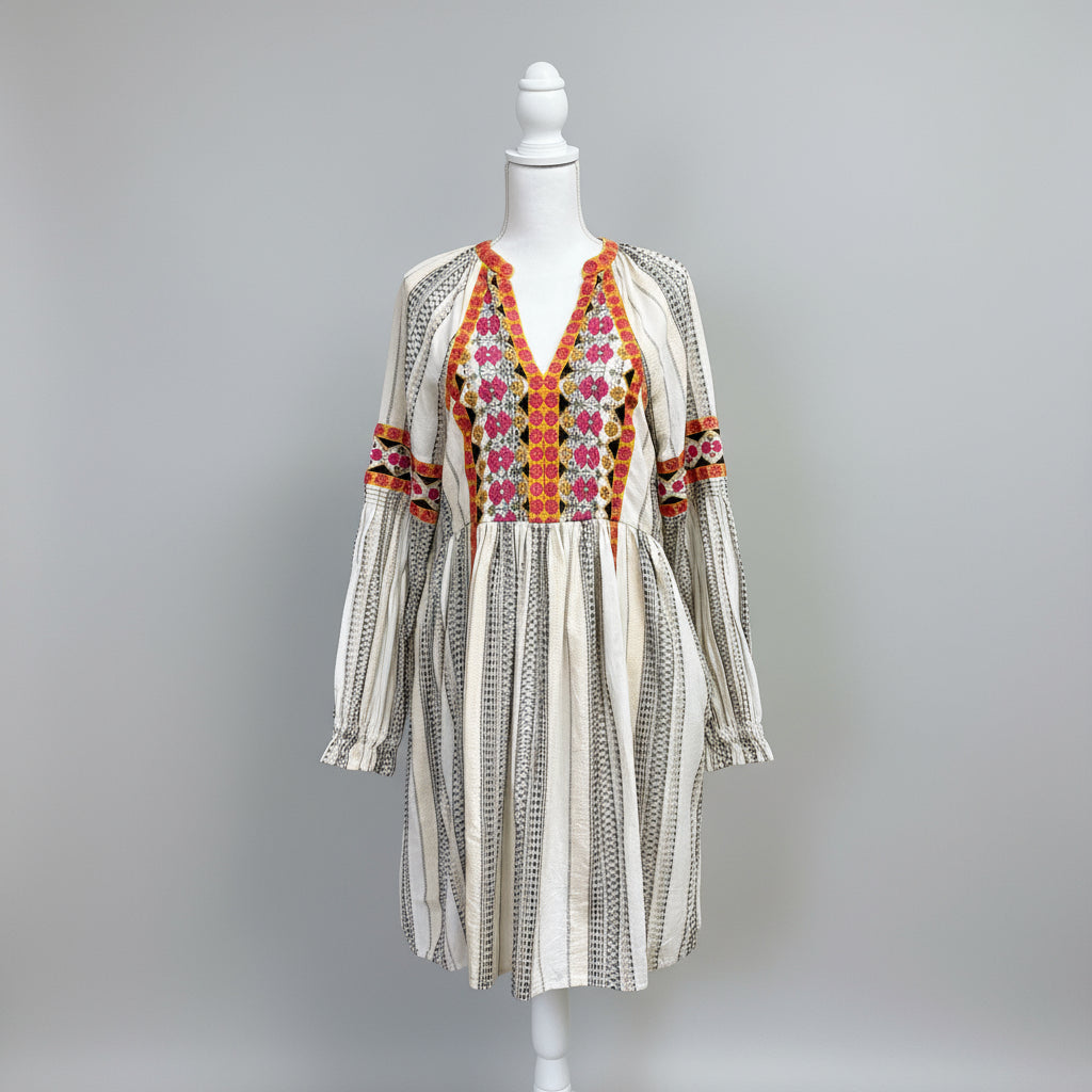Anthropologie cream embroidered dress, size M
