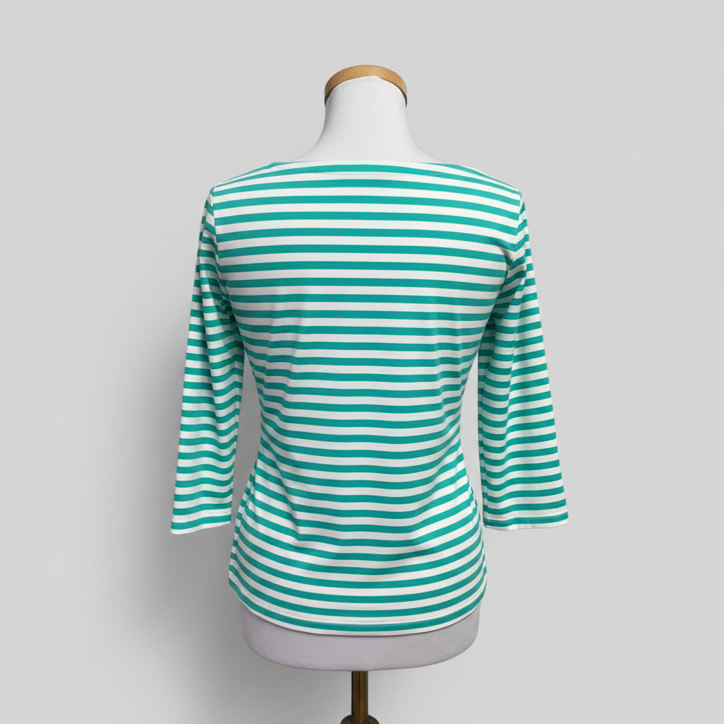 J. McLaughlin aqua and white chevron stripe top, size S