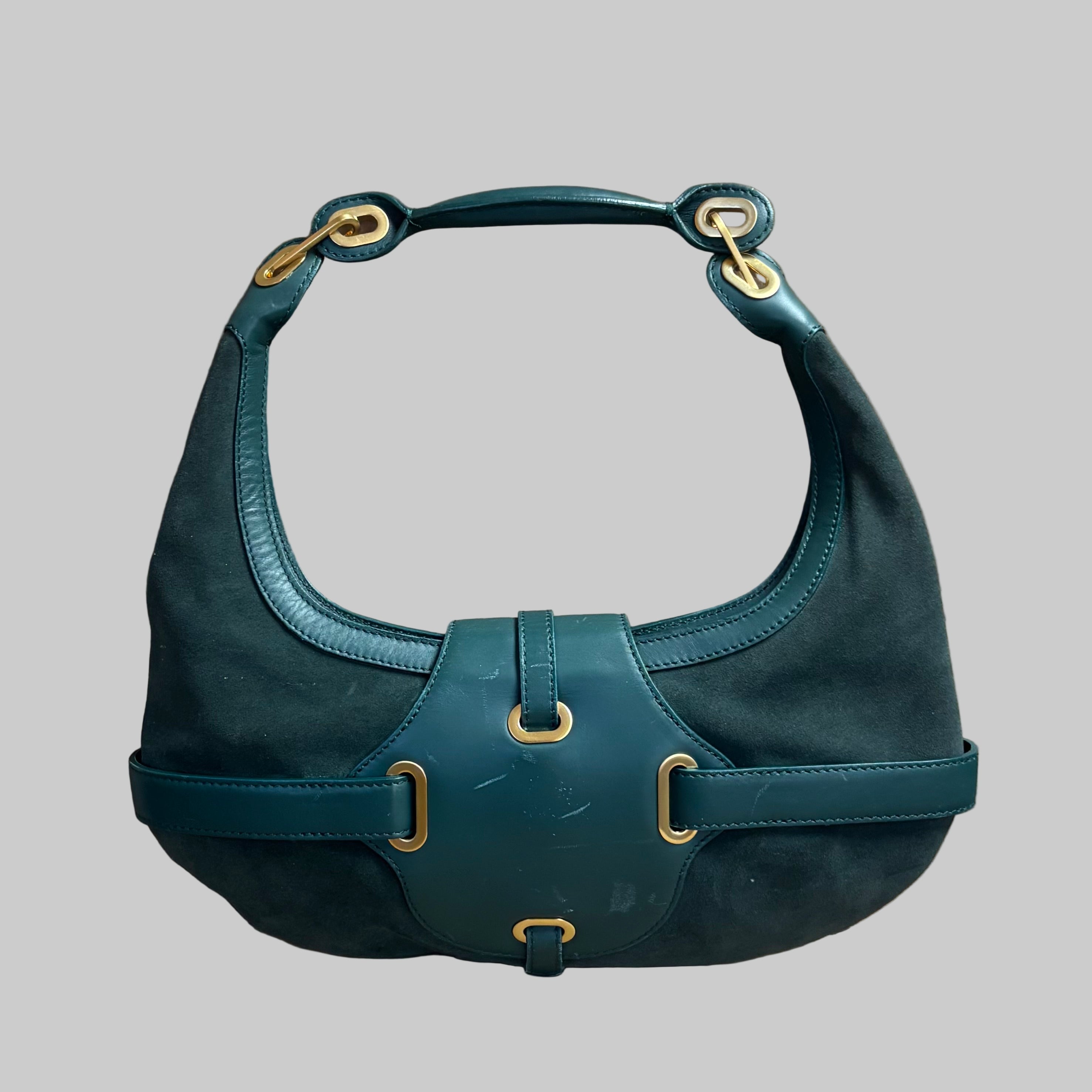 Jimmy Choo spruce green leather and suede bag