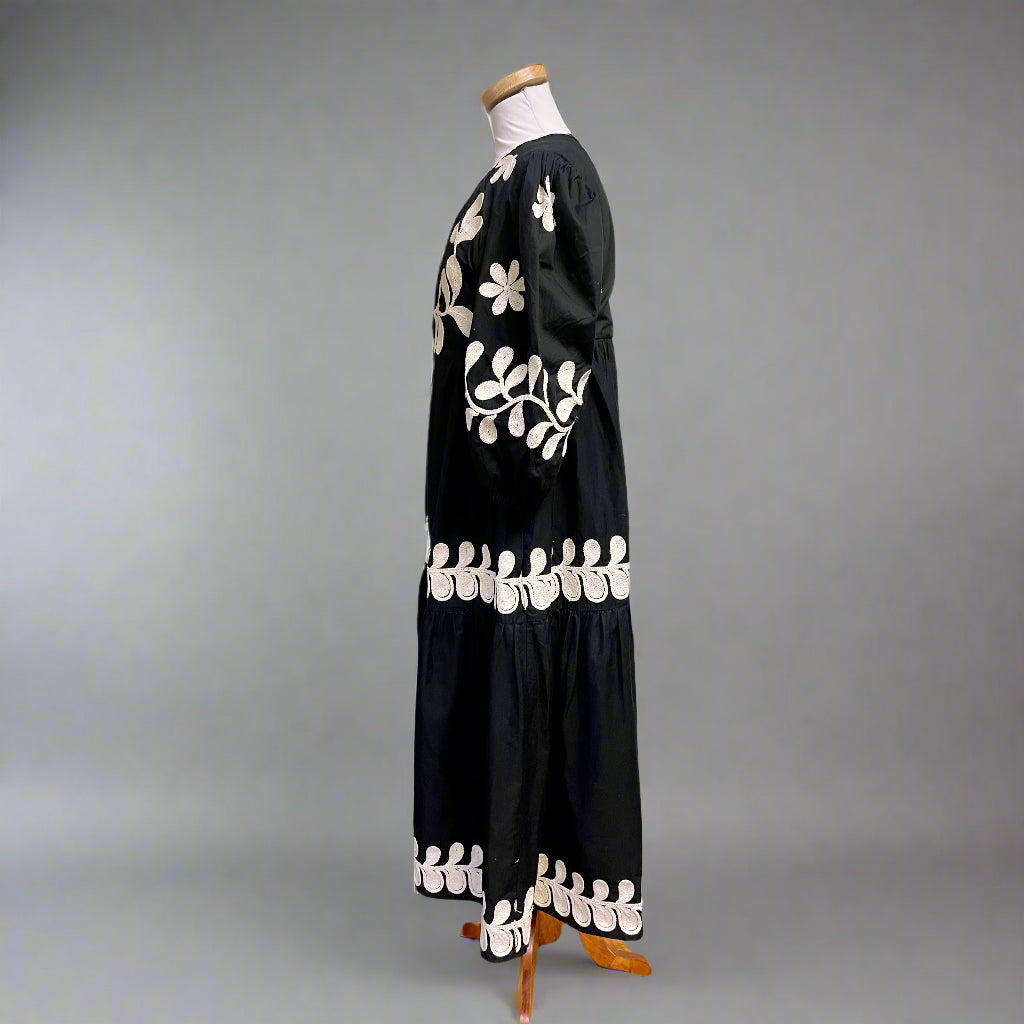 Anthropologie black and cream embroidered dress, size S