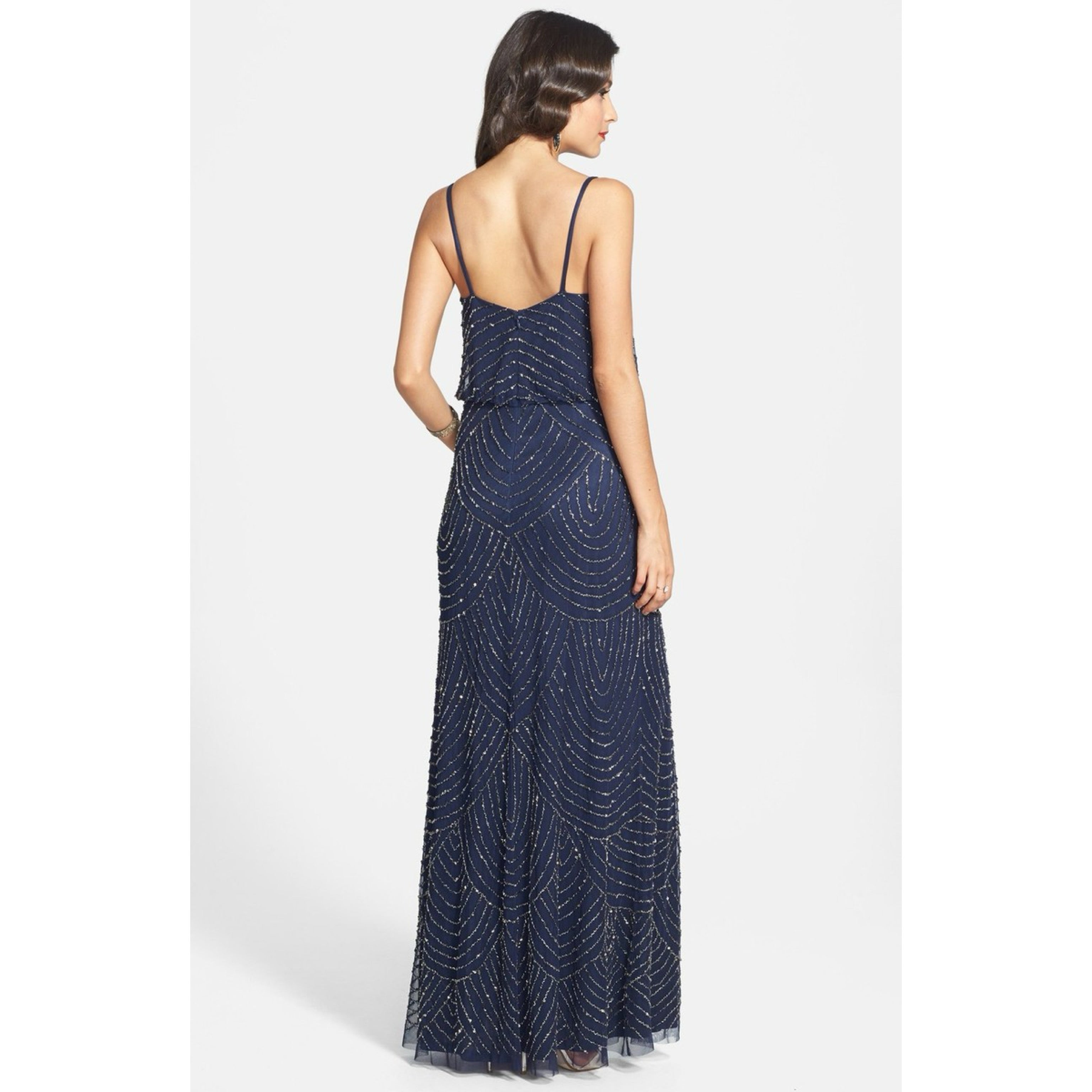 Adrianna Papell navy blouson top beaded dress, size 0, NEW WITH TAGS!