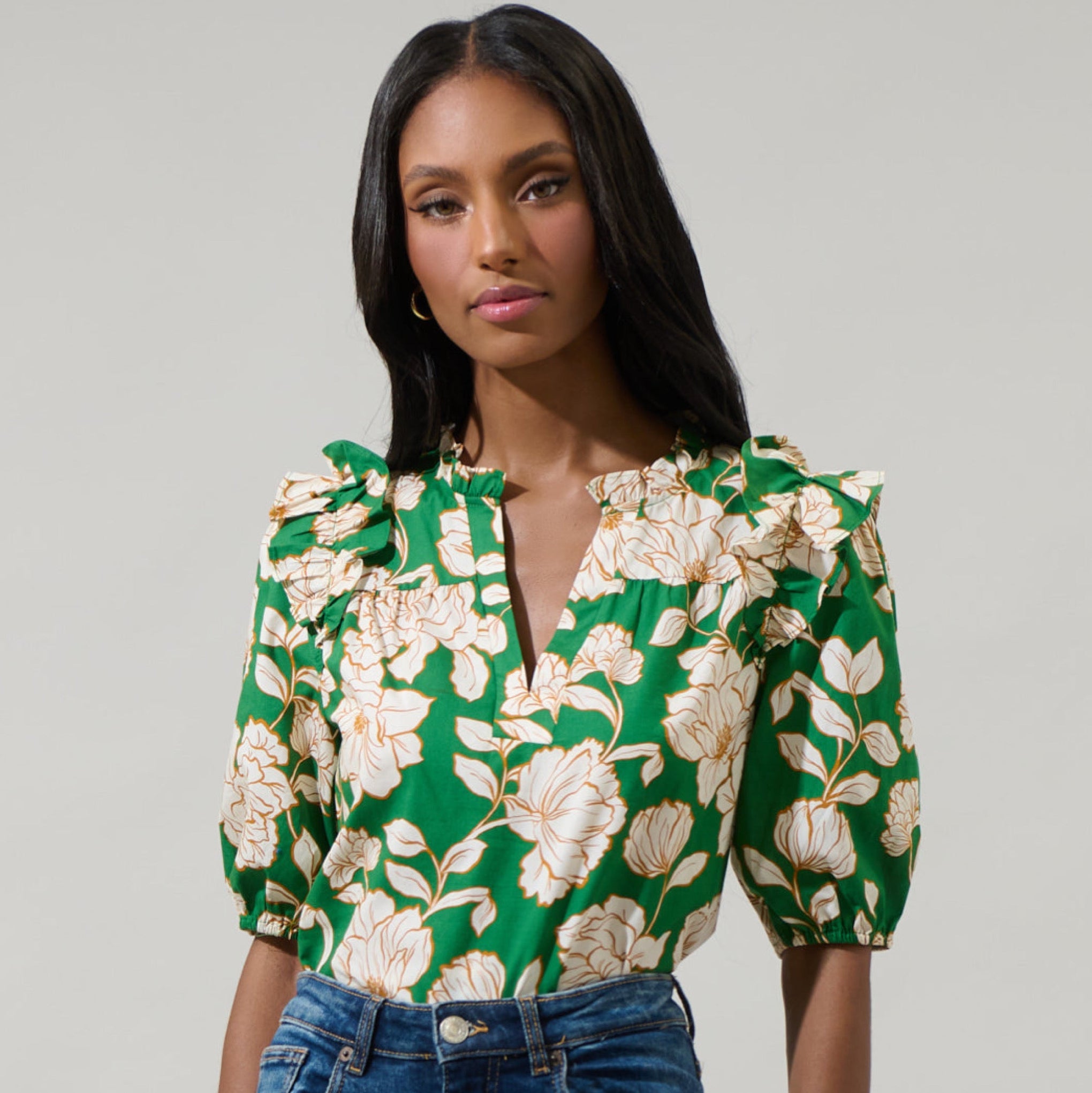 Sugar Lips emerald Lucena Floral Paz blouse, size M