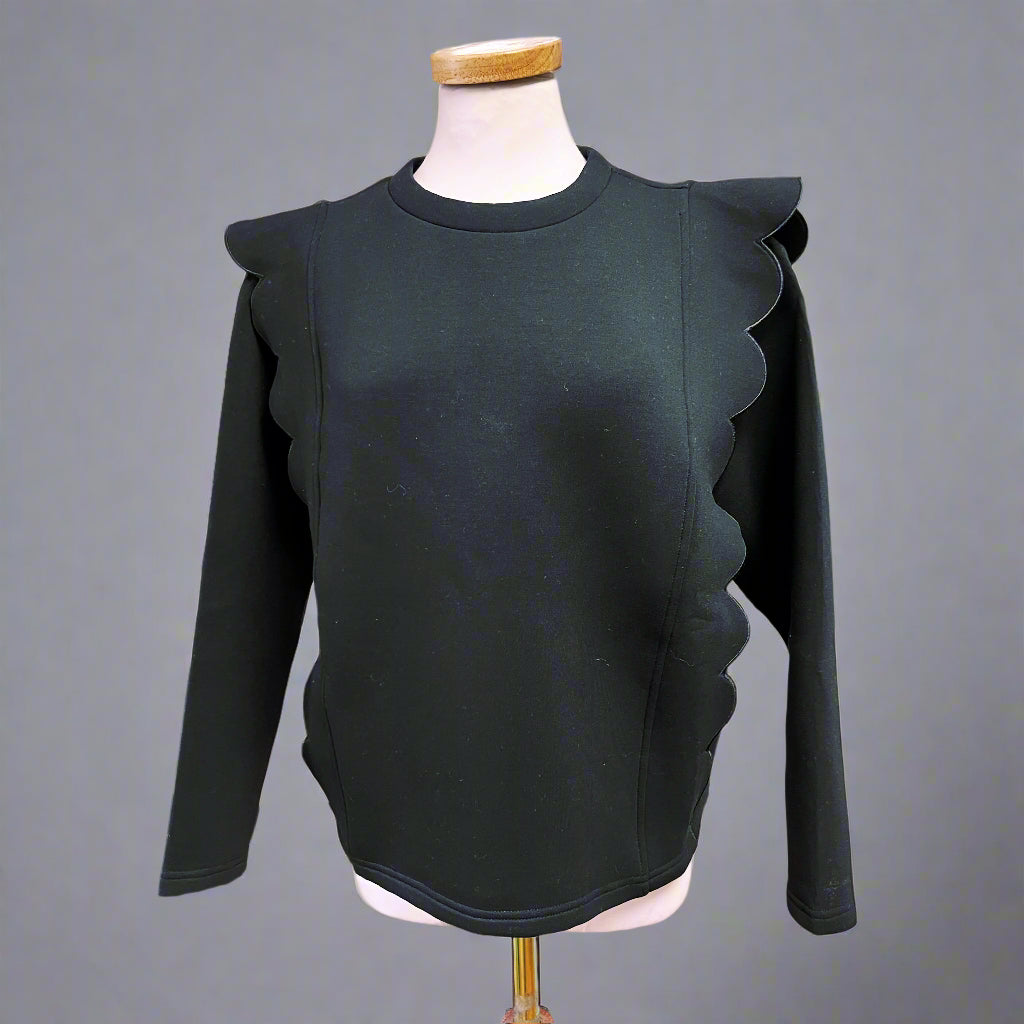Compania Fantastica black scallop ruffle top, size S