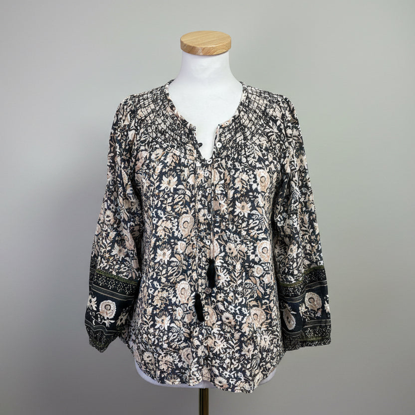 Cleobella gray and tan floral blouse, size S