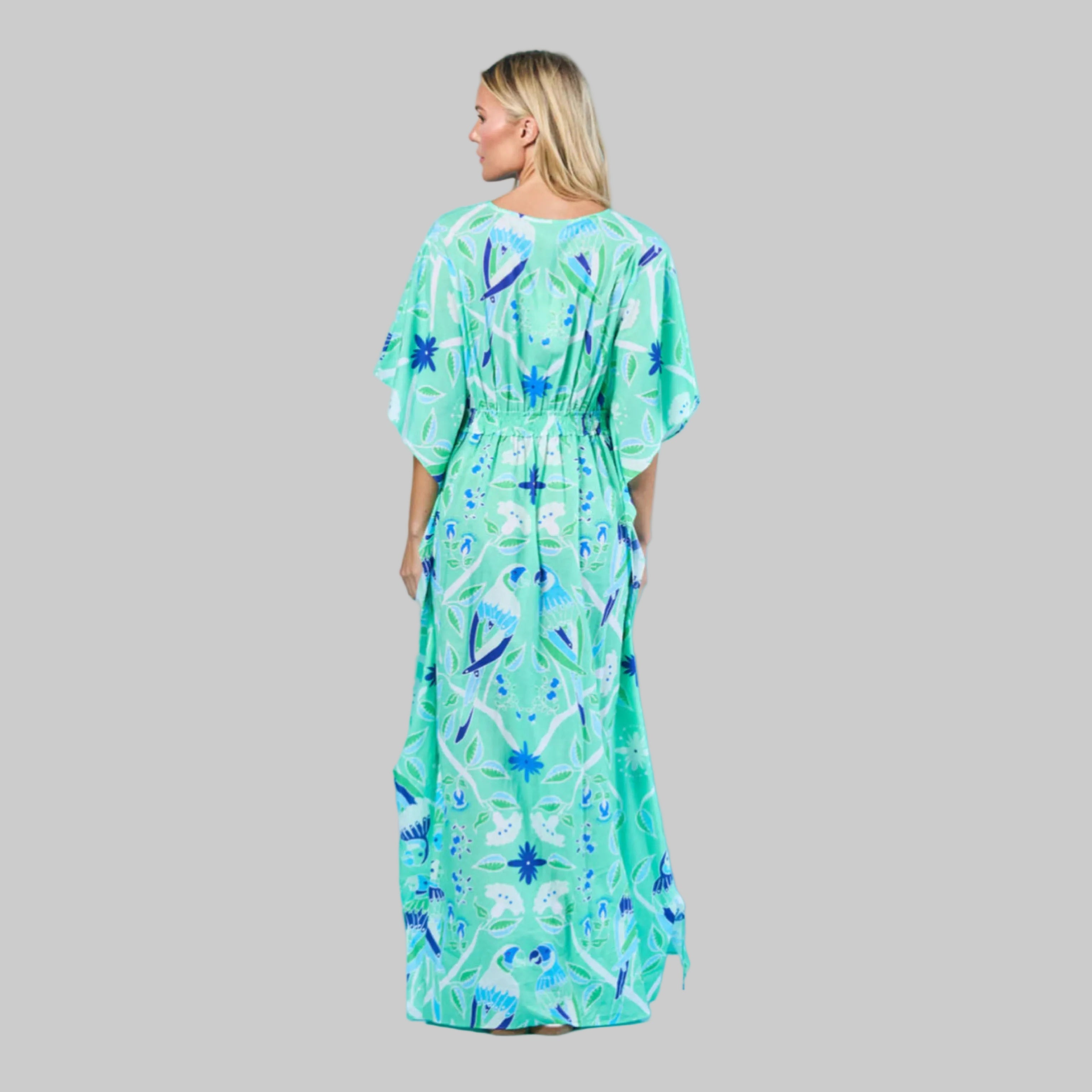 Sheridan French lime and blue Christy Caftan dress, size S/M