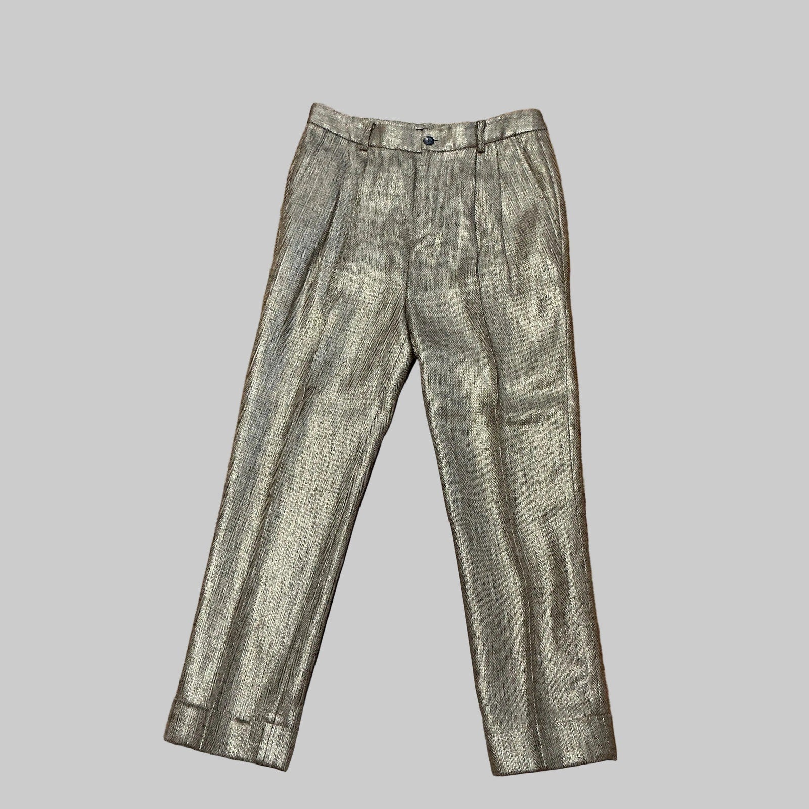 Lauren brown & gold metallic herringbone linen pants, size 4
