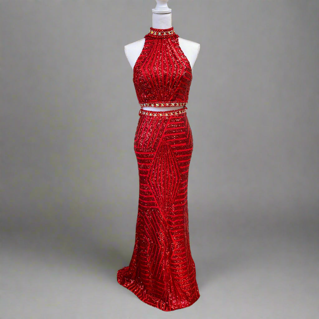 Royal Queen red sequin 2-piece dress, size 4