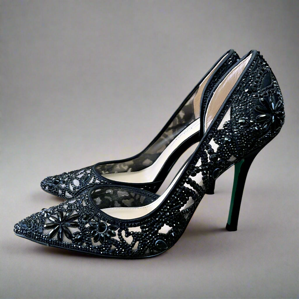 Betsey Johnson black lace and sequin pumps, size 8.5