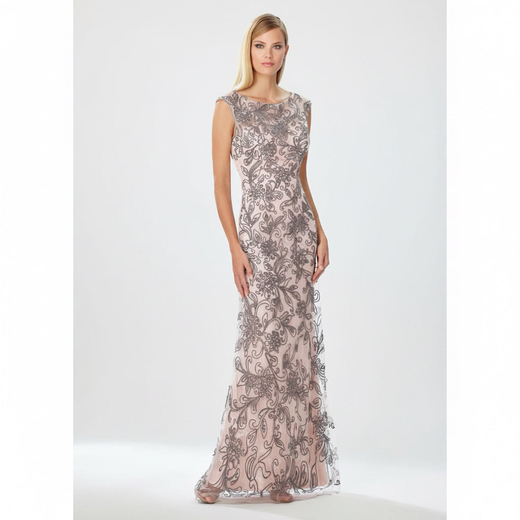 Cameron Blake blush & gray lace dress, size 16