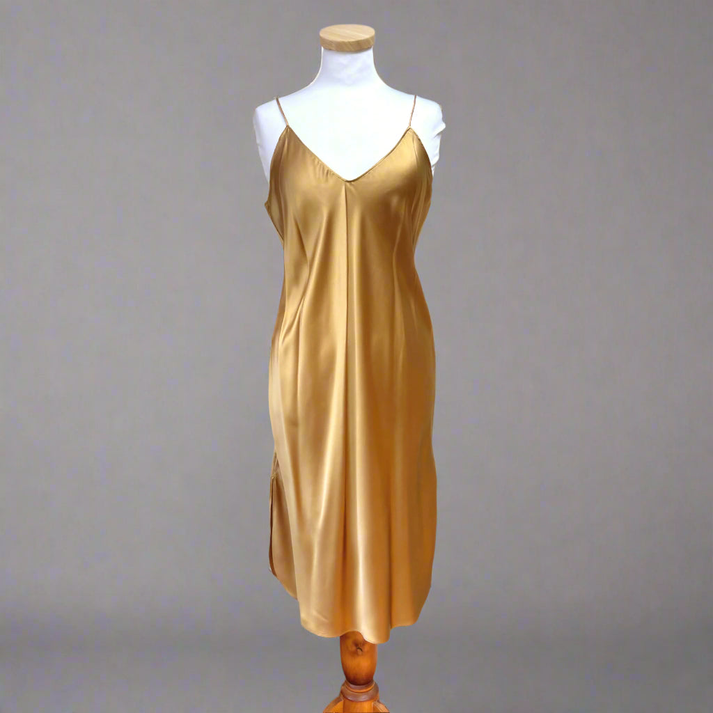 Banana Republic gold silk satin dress, size M