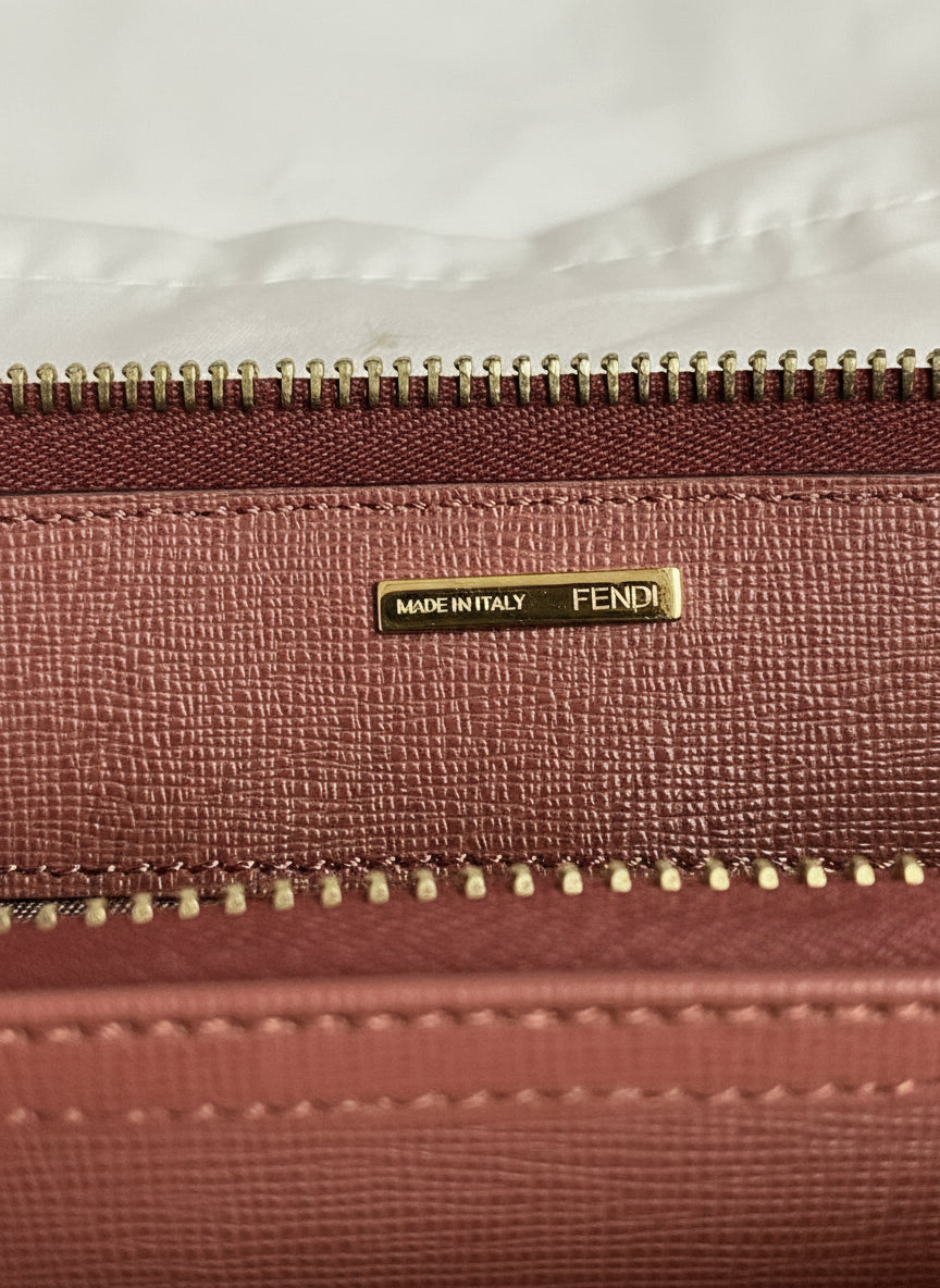 Fendi terra cotta leather Elite Zip Around wallet, NEW!