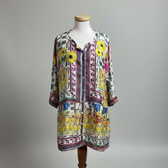 Johnny Was  yellow print Theda tunic, size L