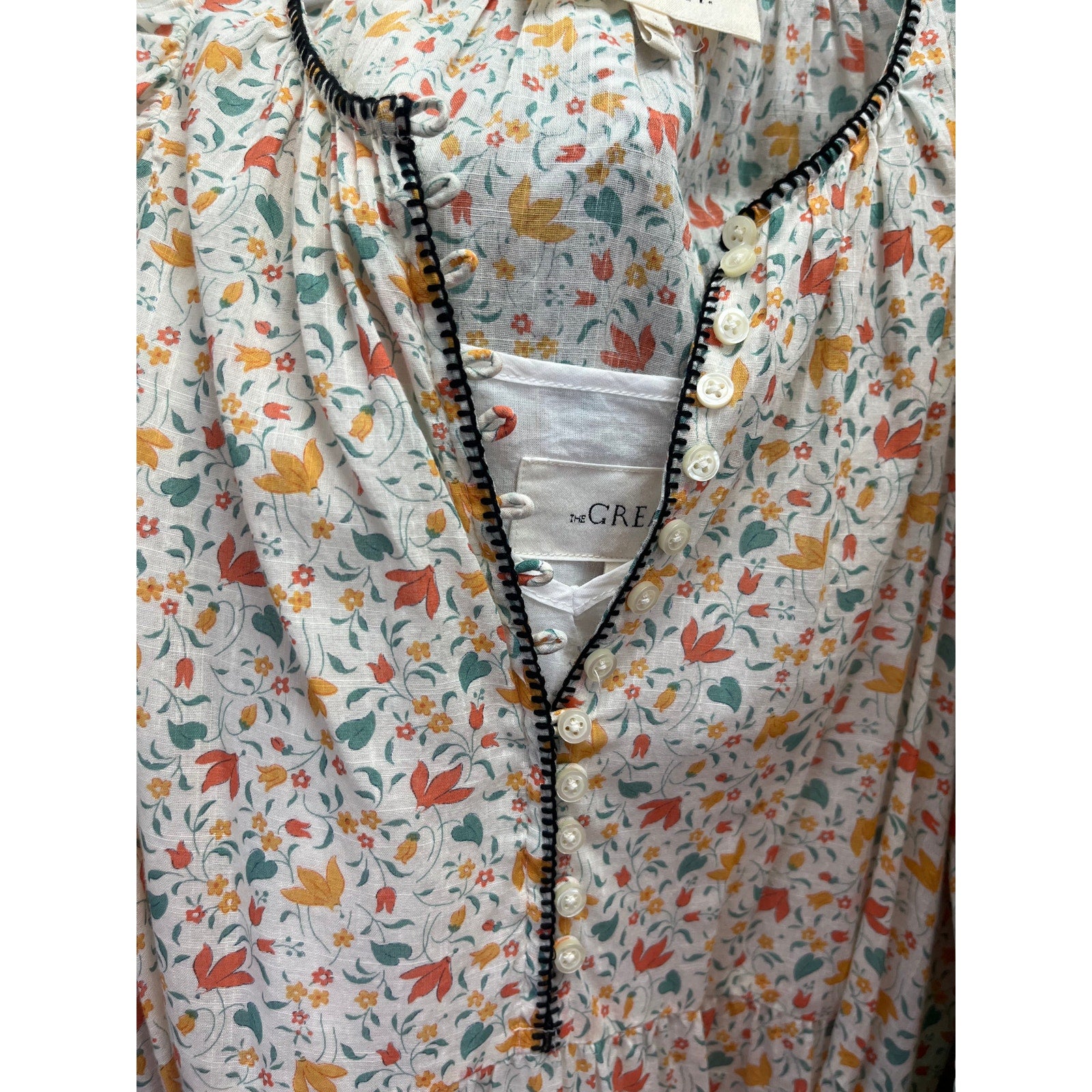 The Great cream, orange, and aqua floral Whipstitched Ravine dress, size S