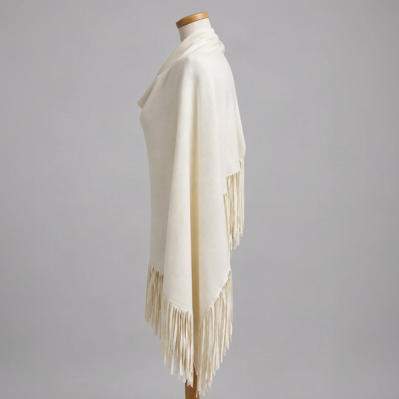 Jennifer Tyler cream cashmere and suede fringe cape, BRAND NEW WITH TAGS!