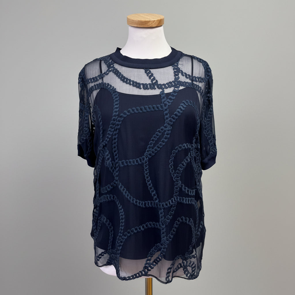 Elie Tahari blue embroidered blouse with tank, size S, NEW WITH TAGS!