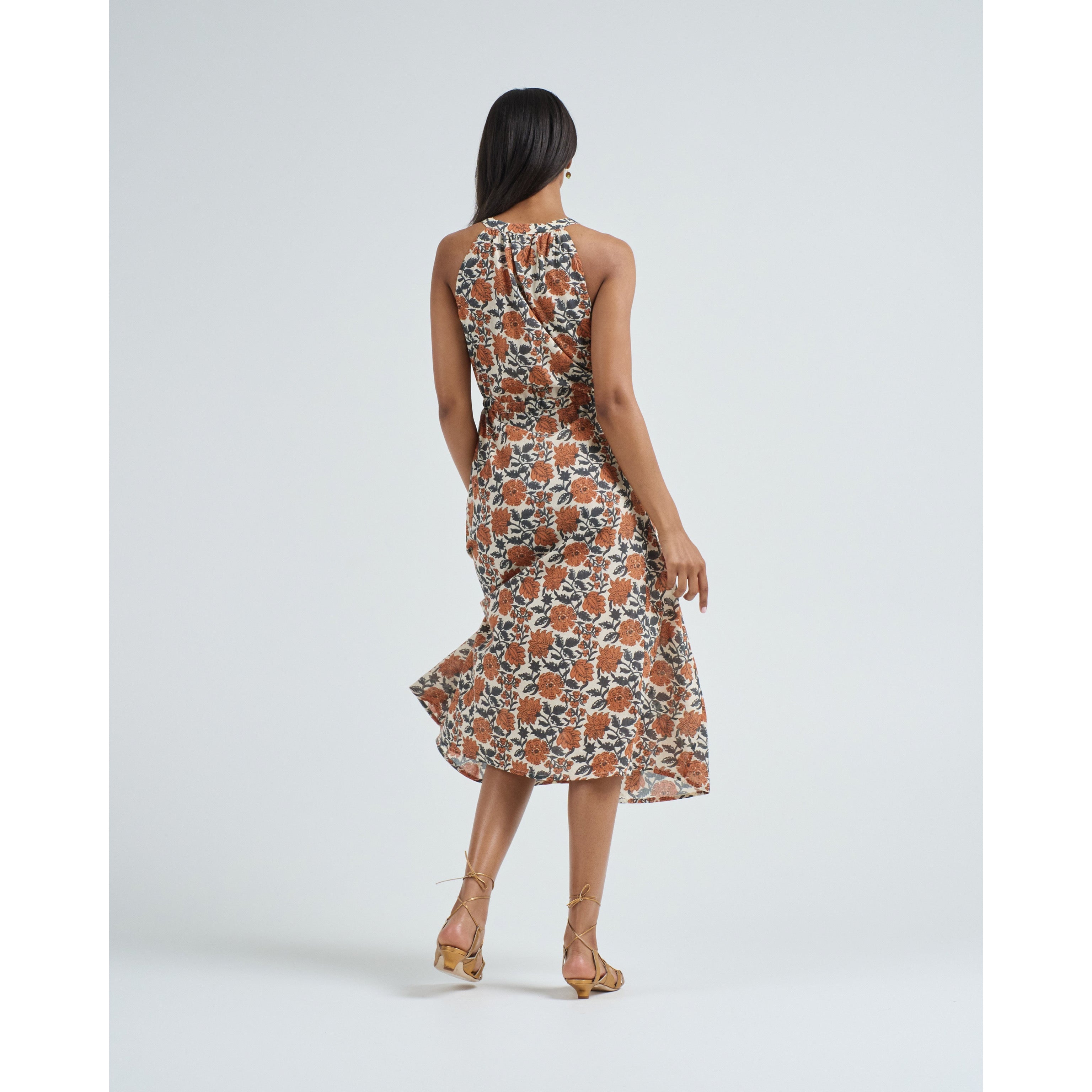 Hannah rust and green block print Marla dress, size XS