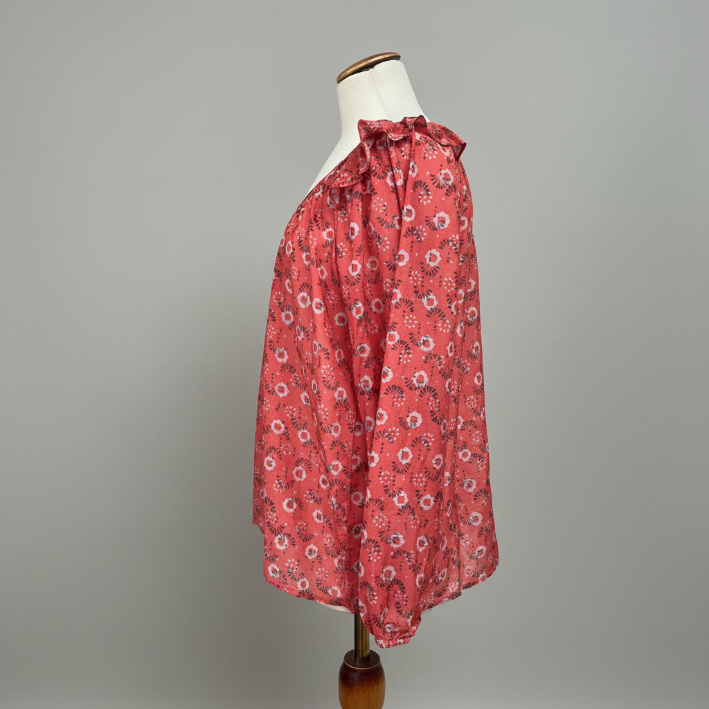 Xirena deep coral floral Rylei blouse, size S, NEW WITH TAGS!