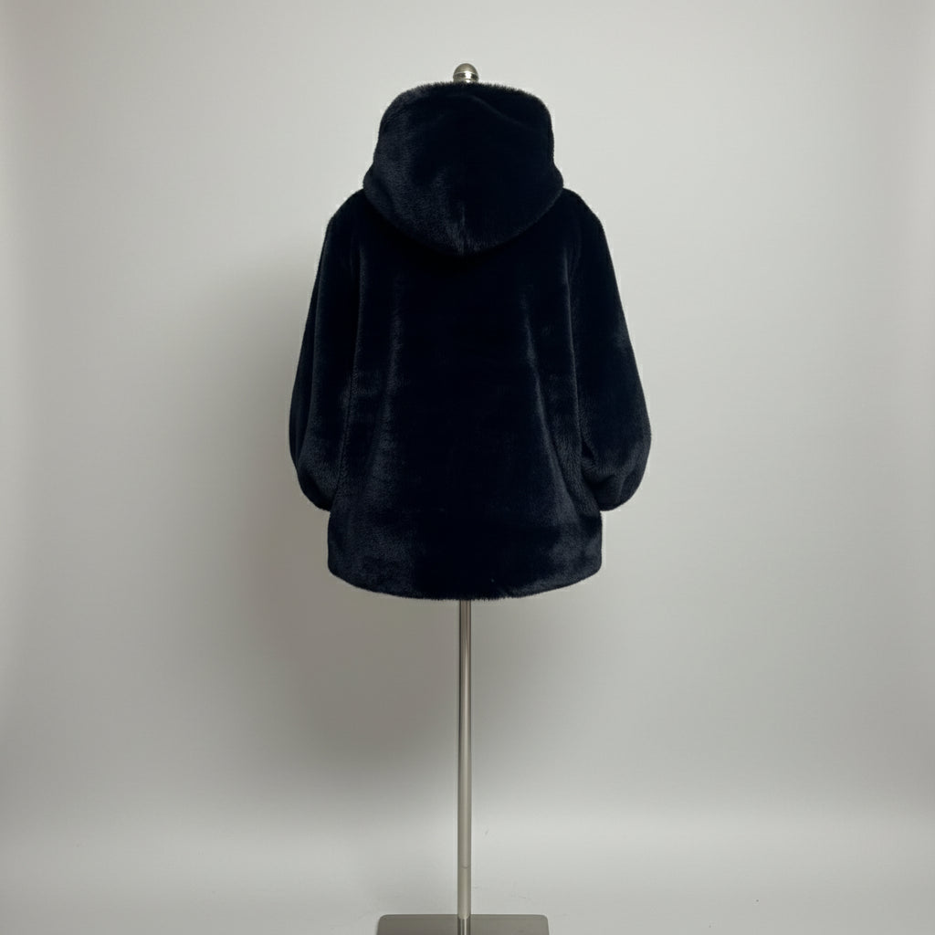 Rebecca Minkoff navy faux fur jacket, size M, NEW WITH TAGS!