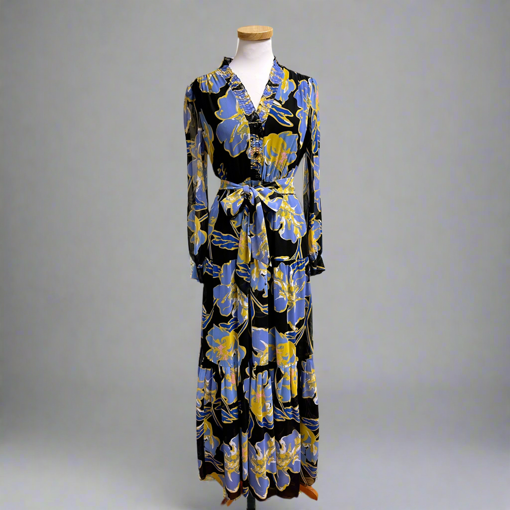 Diane von Furstenberg black floral Olenna dress, size S