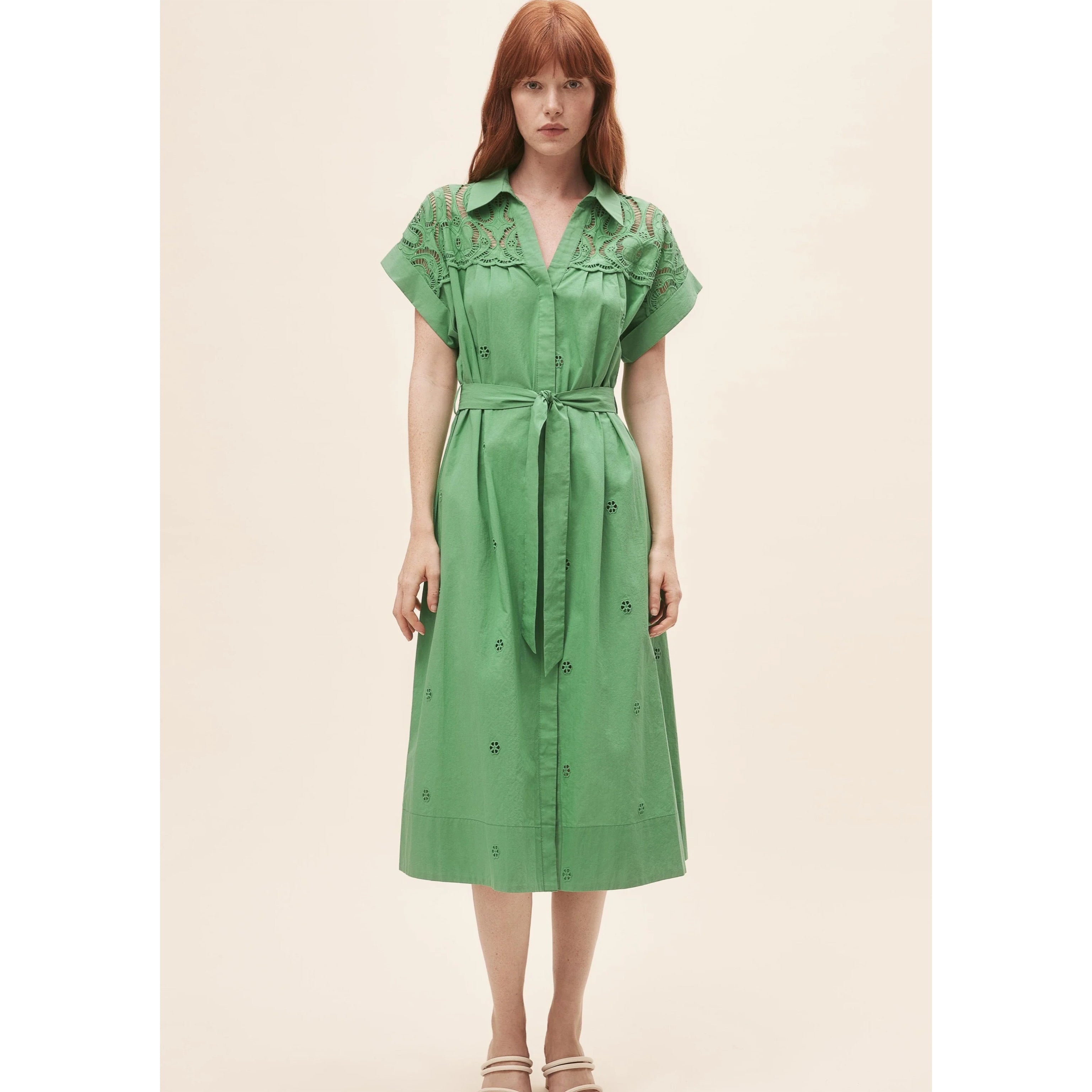 Suncoo green eyelet Coco dress, size XXS