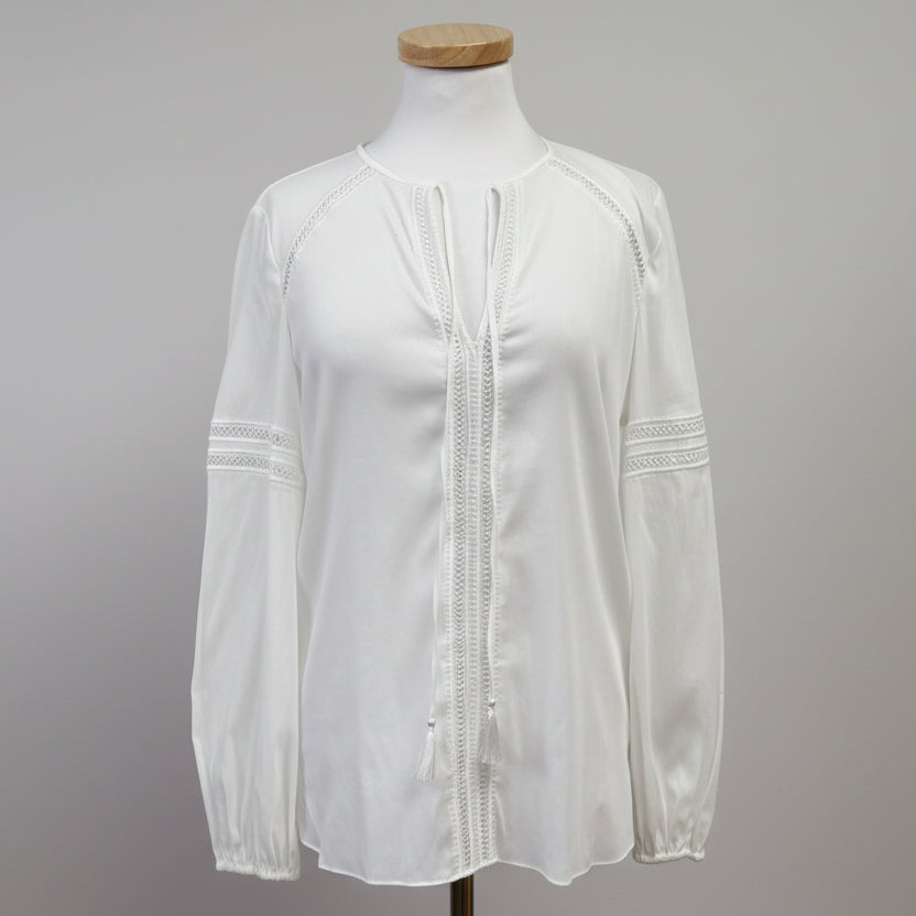 Elie Tahari white blouse with crochet detail, size S, NEW WITH TAGS!