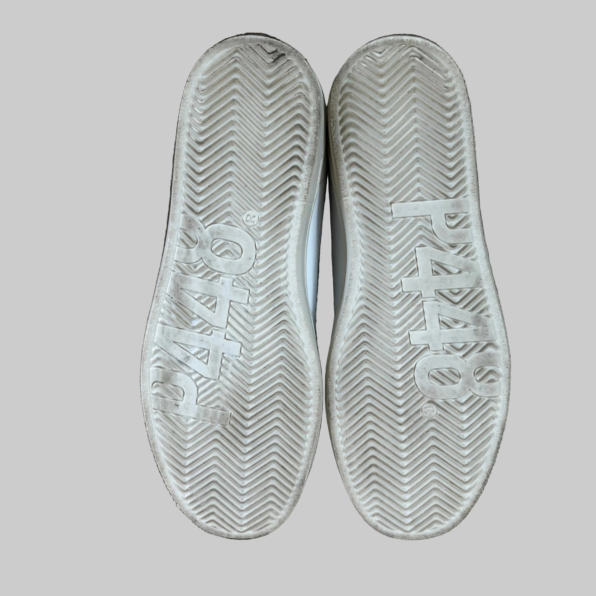 P448 white and platinum John sneakers, size 11