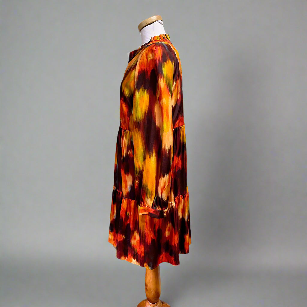 Marie Oliver orange print Paris dress, size S