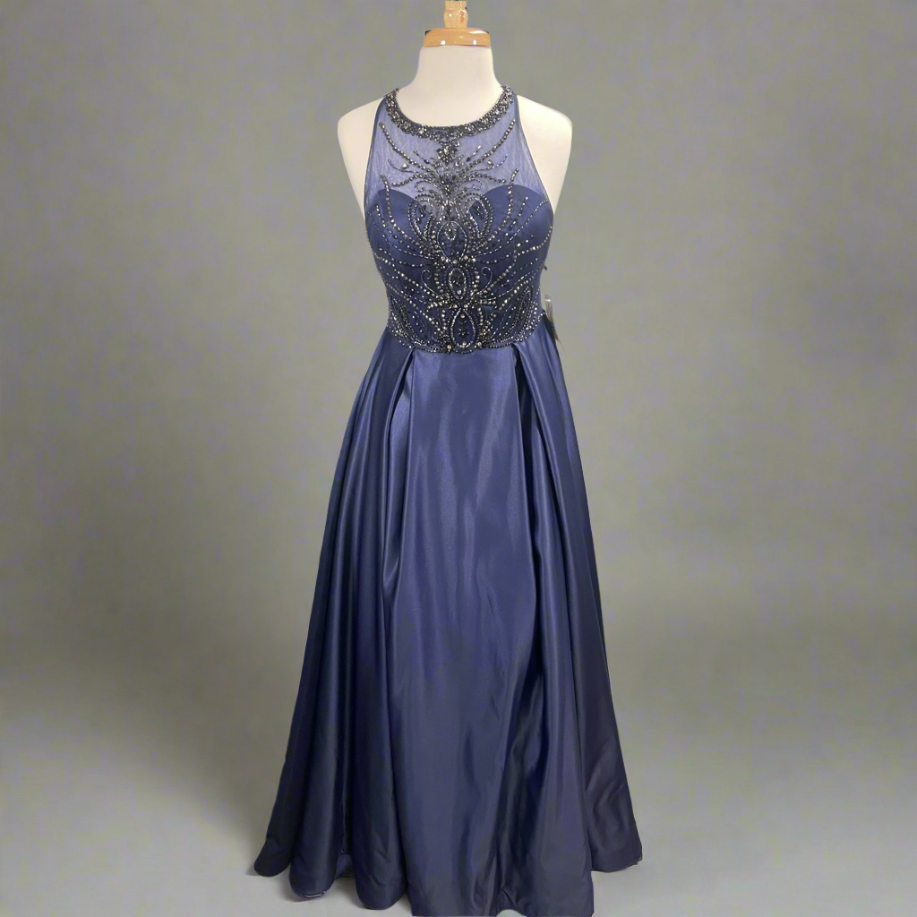 Dave & Johnny navy ballgown with beading, size 7/8, NEW WITH TAGS!
