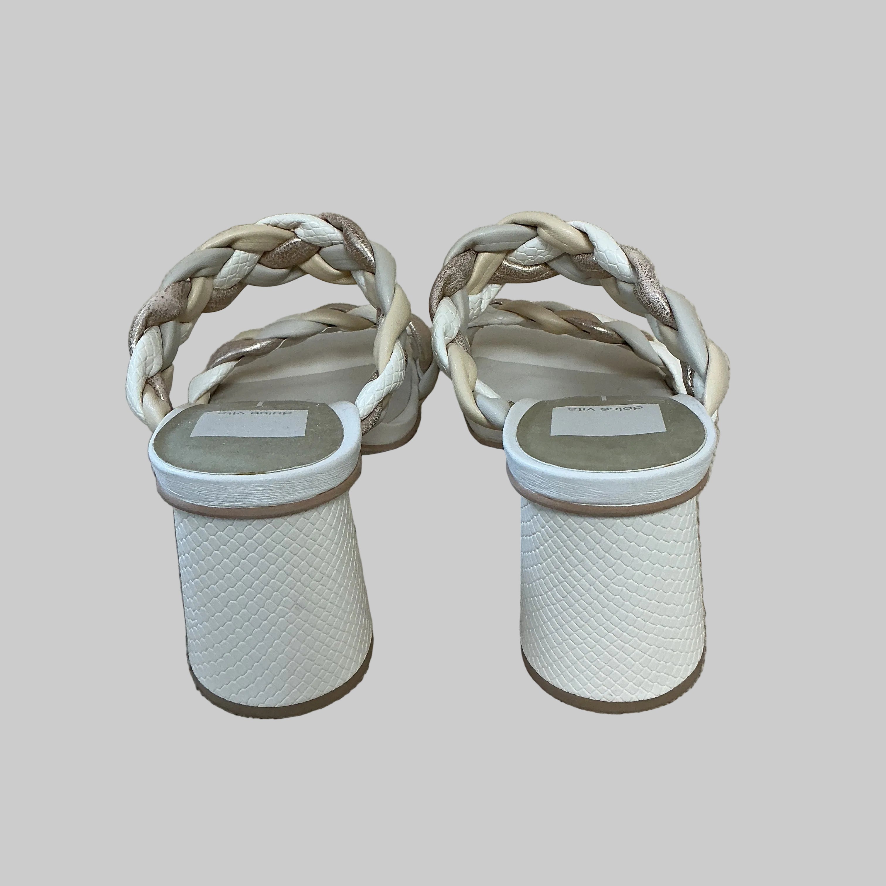 Dolce Vita cream and gold braided Paily sandals, size 7