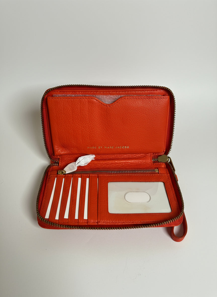 Marc Jacobs orange leather zip wallet, BRAND NEW!