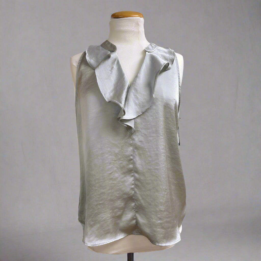Cabi silver satin Silver Linings top, size S, NEW WITH TAGS!