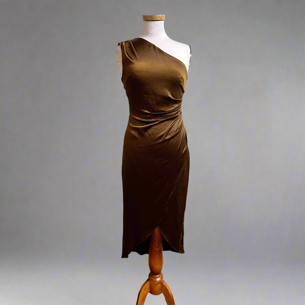 Emory Park brown satin dress, size S, NEW WITH TAGS!