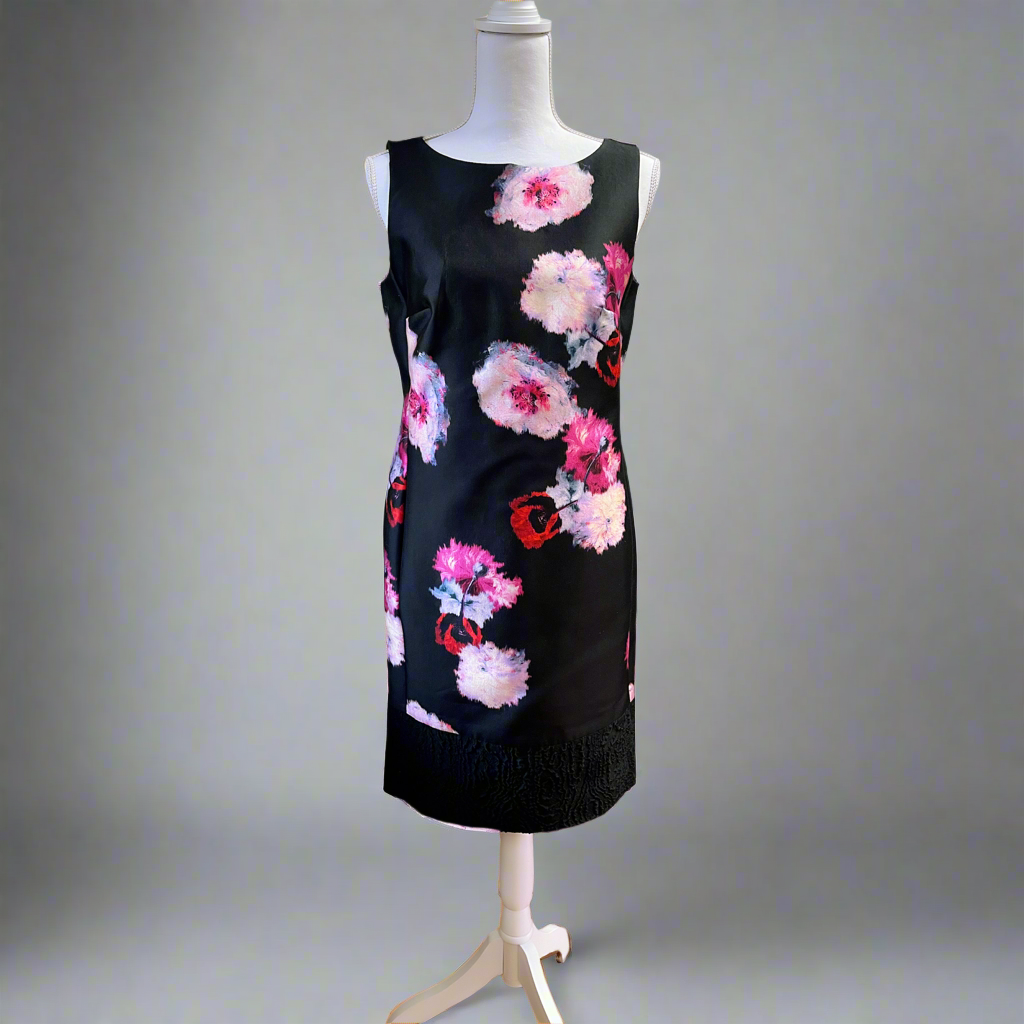Per Se black and pink floral dress, size 4