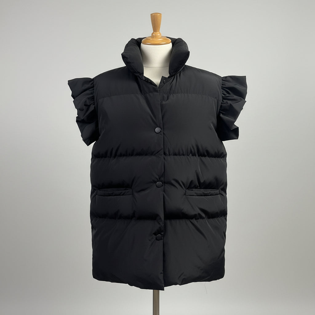 Bucketlist black ruffled vest, size M