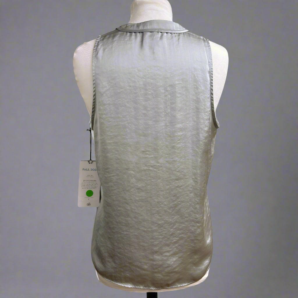 Cabi silver satin Silver Linings top, size S, NEW WITH TAGS!