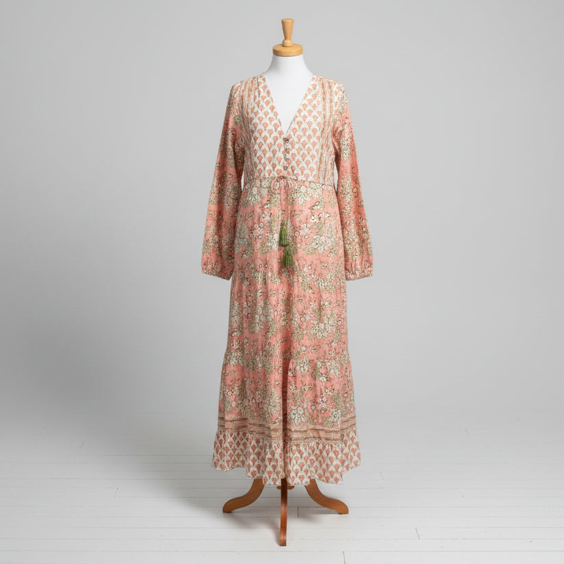 Jaded Gypsy peach and sage floral maxi dress, size S/M, NEW WITH TAGS!