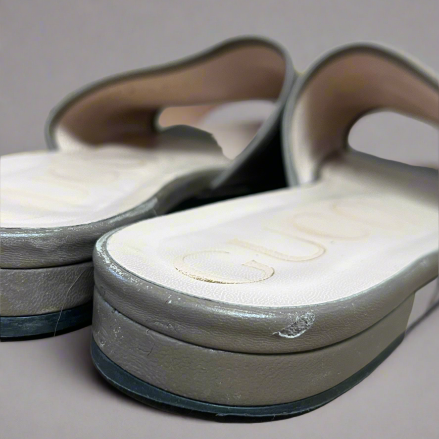 Gucci Horsebit beige slide sandal, size 39.5