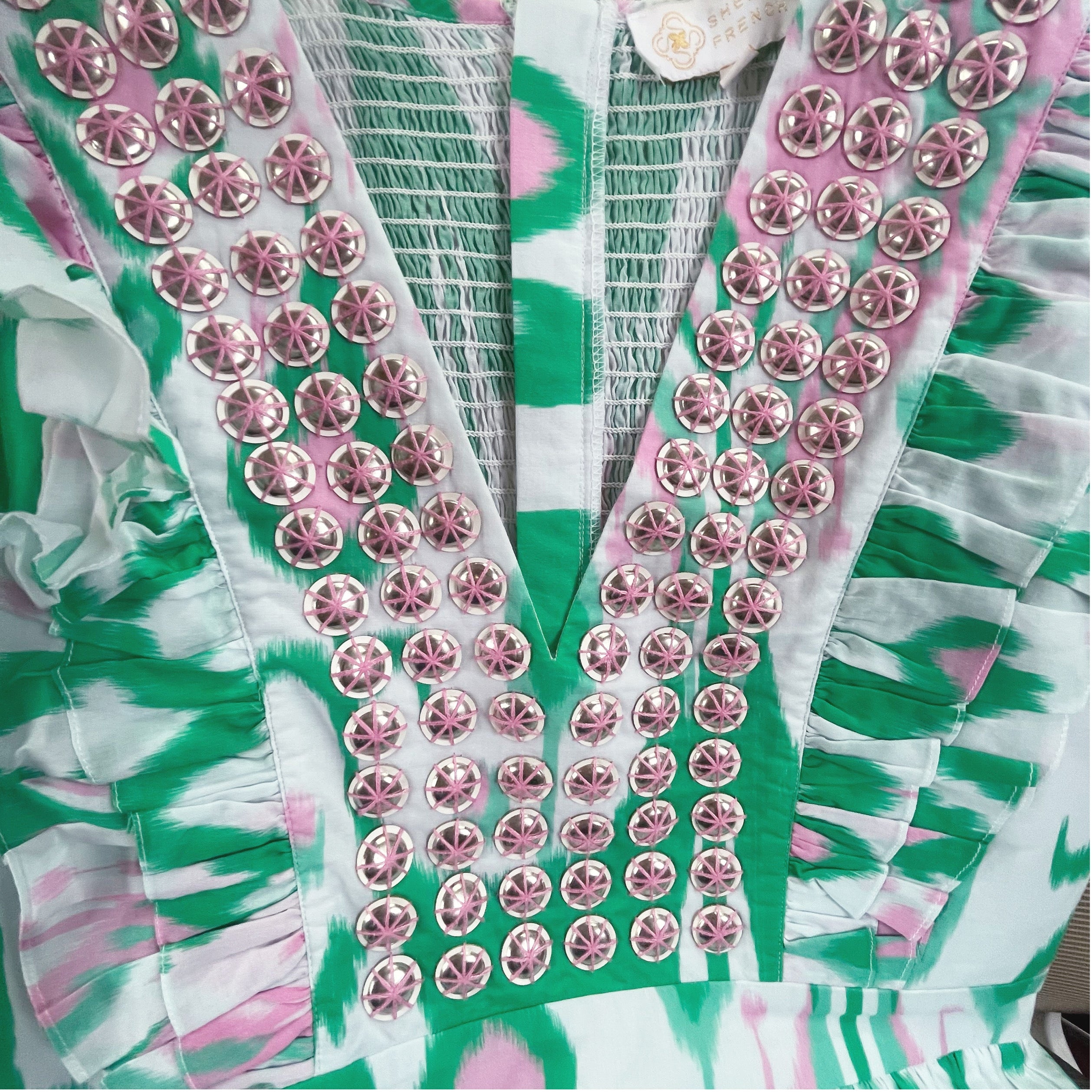 Sheridan French pink, green, and white Stacy dress, size M