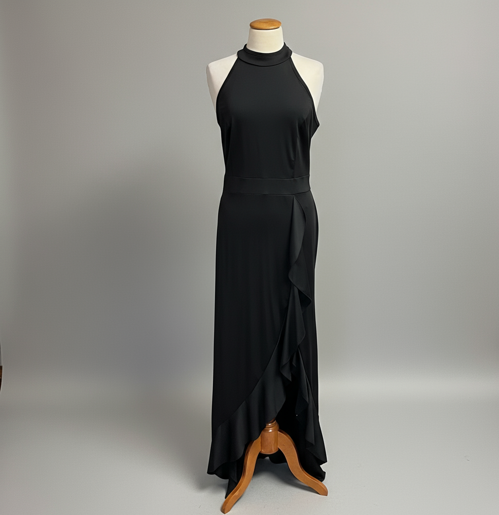 Woosea black dress with ruffle, size XL