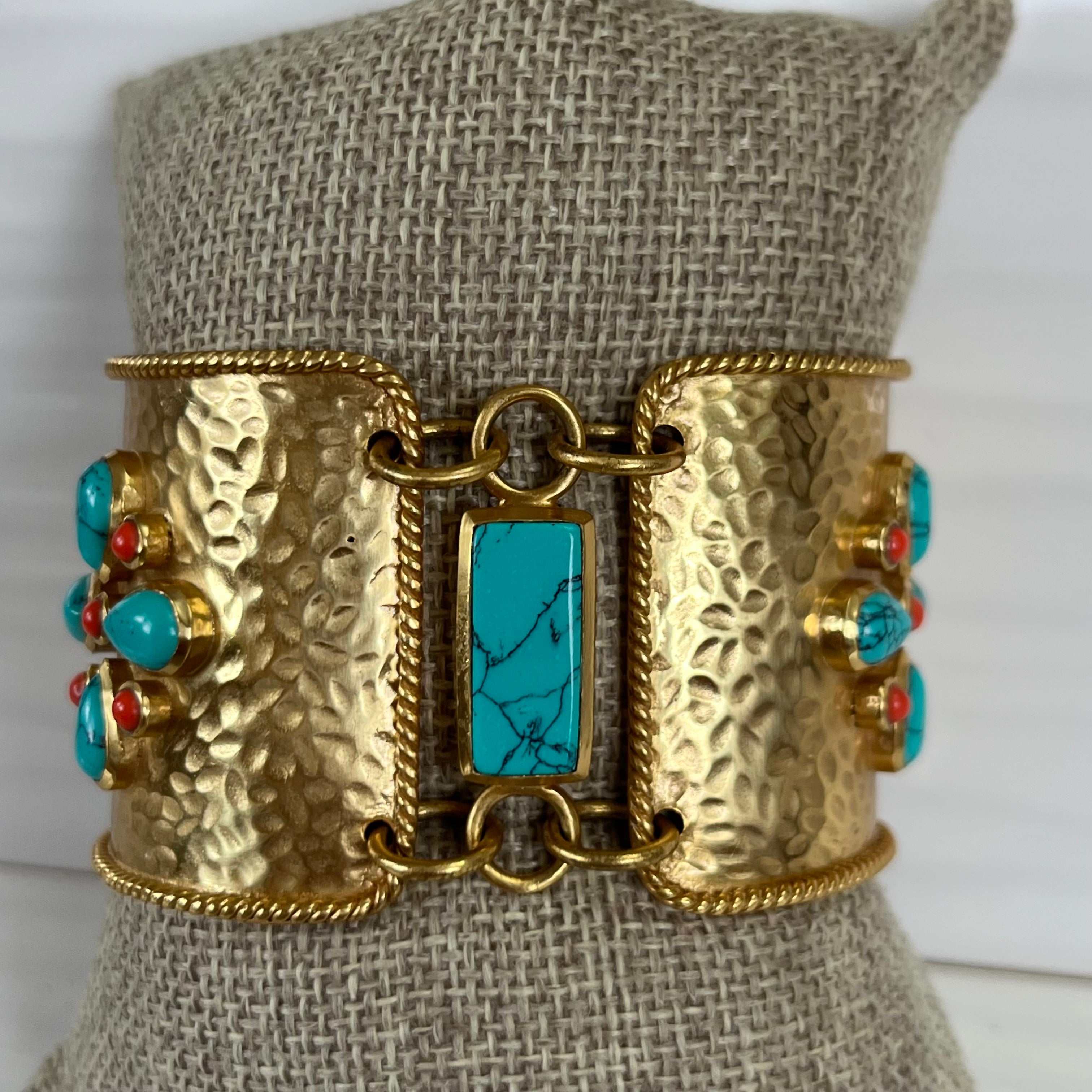 Julie Vos gold, turquoise, and coral bracelet