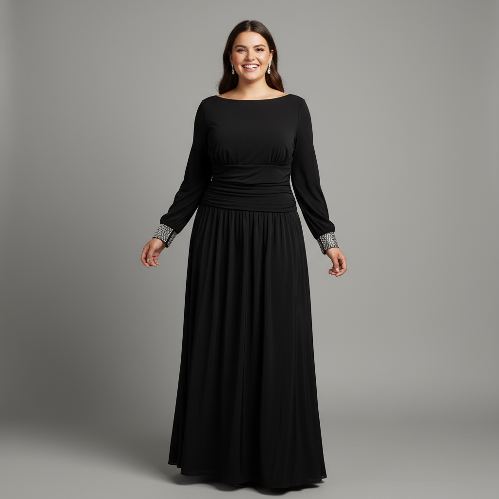 Jessica Howard black dress with jeweled cuffs, size 14