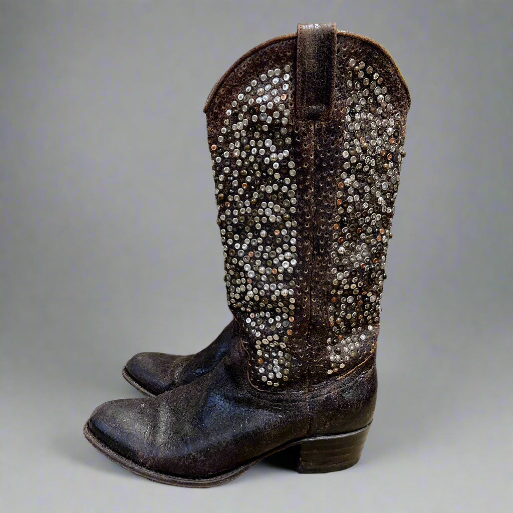 Frye brown studded Deborah boots, size 7