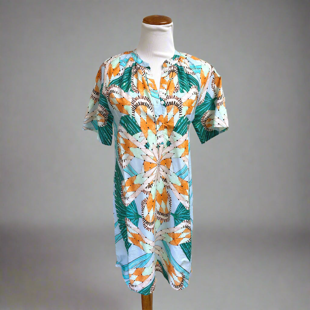 Oliphant blue and orange print Blue Palmetto dress, size XS